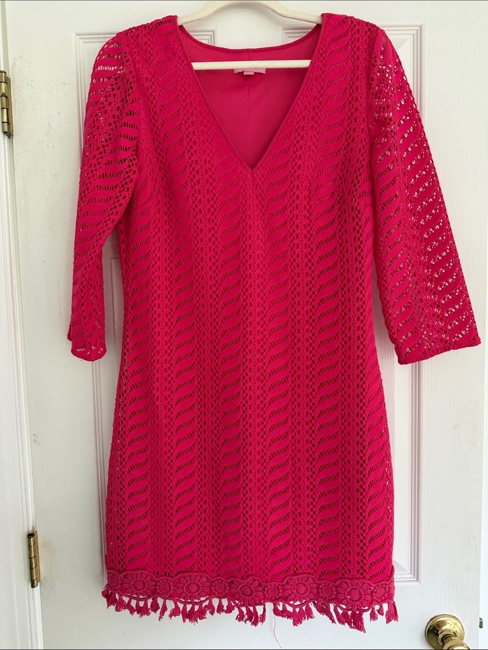 Lilly Pulitzer Hot Pink Crochet V-Neck Mini Dress